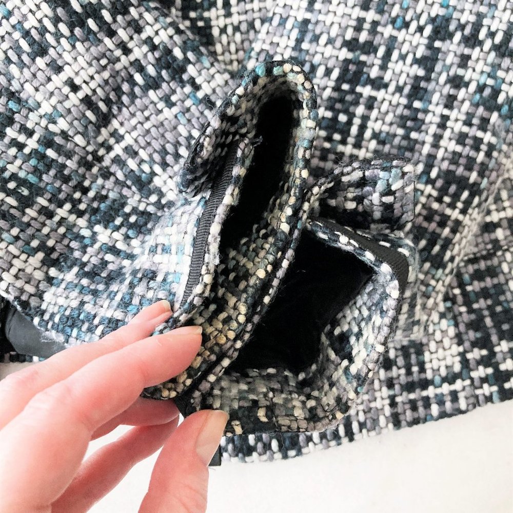 Vintage Yumi Mazao Paris tweed blazer / woven jacket (white, black, teal / blue) - Picture 11 of 13